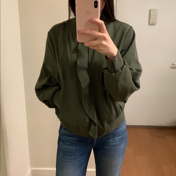 Olive Green Ruffle Bomber - Picture 5 of 8